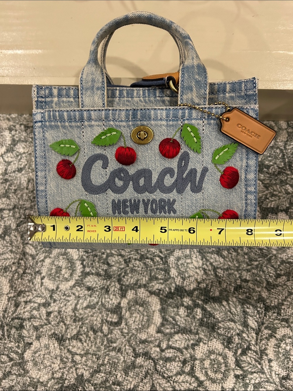 Small Coach New York Denim Cherry Tote Bag - Light Blue/Red - Picture 5 of 6